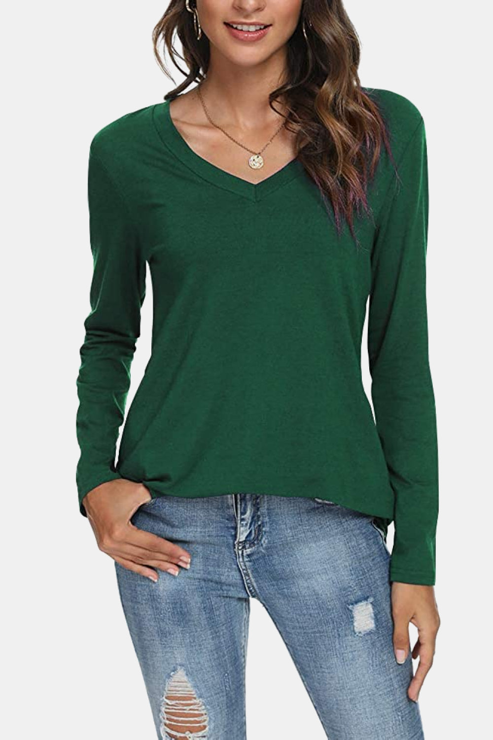 V-Neck Long Sleeve T-Shirt - Green / XS - T-Shirts - Shirts & Tops - 8 - 2024