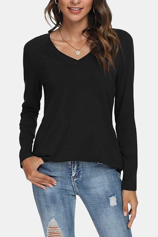 V-Neck Long Sleeve T-Shirt - Black / XS - T-Shirts - Shirts & Tops - 1 - 2024