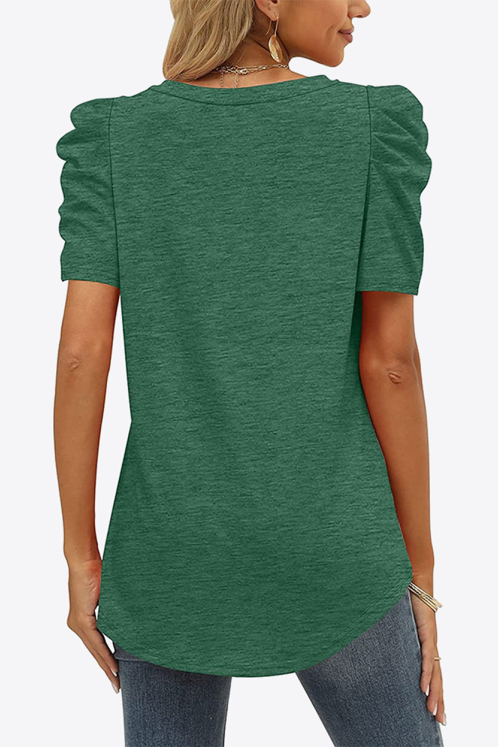 V-Neck Puff Sleeve Tee - T-Shirts - Shirts & Tops - 18 - 2024