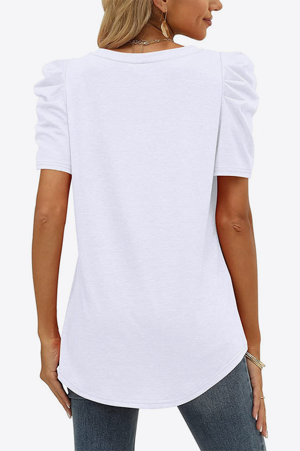 V-Neck Puff Sleeve Tee - T-Shirts - Shirts & Tops - 6 - 2024