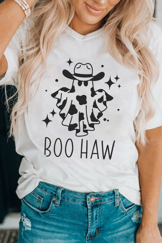 V-Neck Short Sleeve BOO HAW Ghost Graphic T-Shirt - White / S - T-Shirts - Shirts & Tops - 1 - 2024