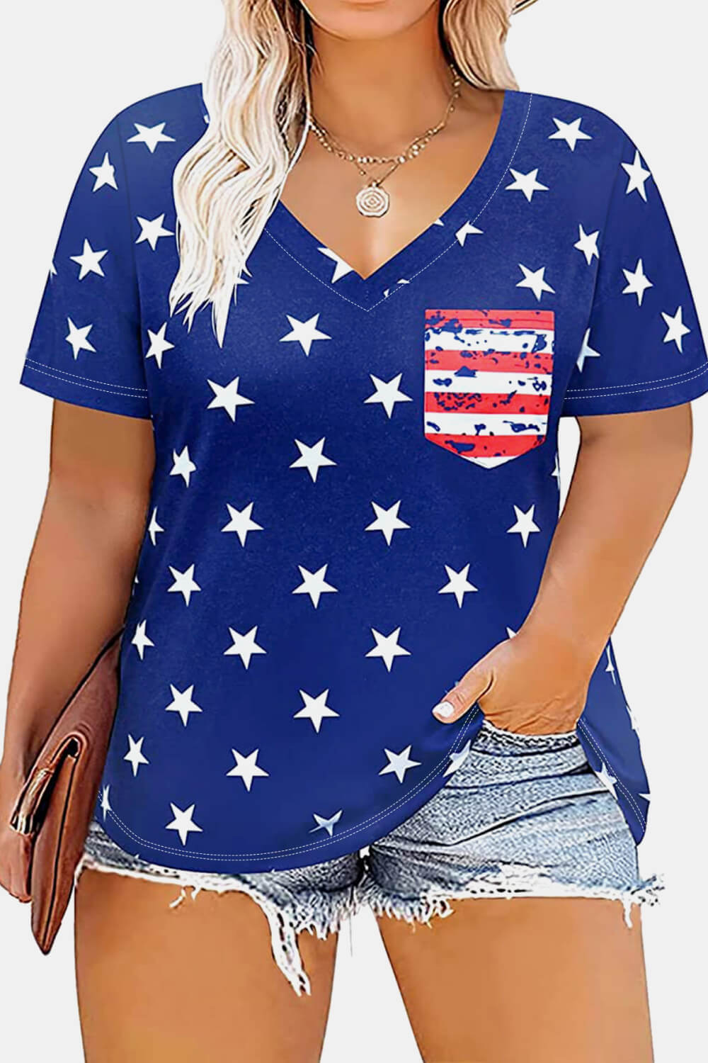 V-Neck Short Sleeve US Flag T-Shirt - Blue / 1XL - T-Shirts - Shirts & Tops - 1 - 2024