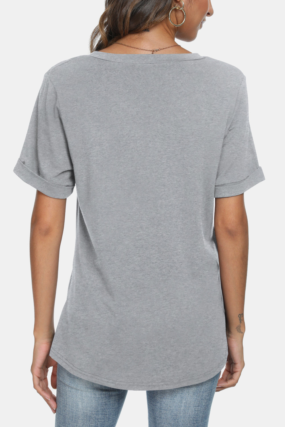 V-Neck Short Sleeve Slit T-Shirt - T-Shirts - Shirts & Tops - 4 - 2024