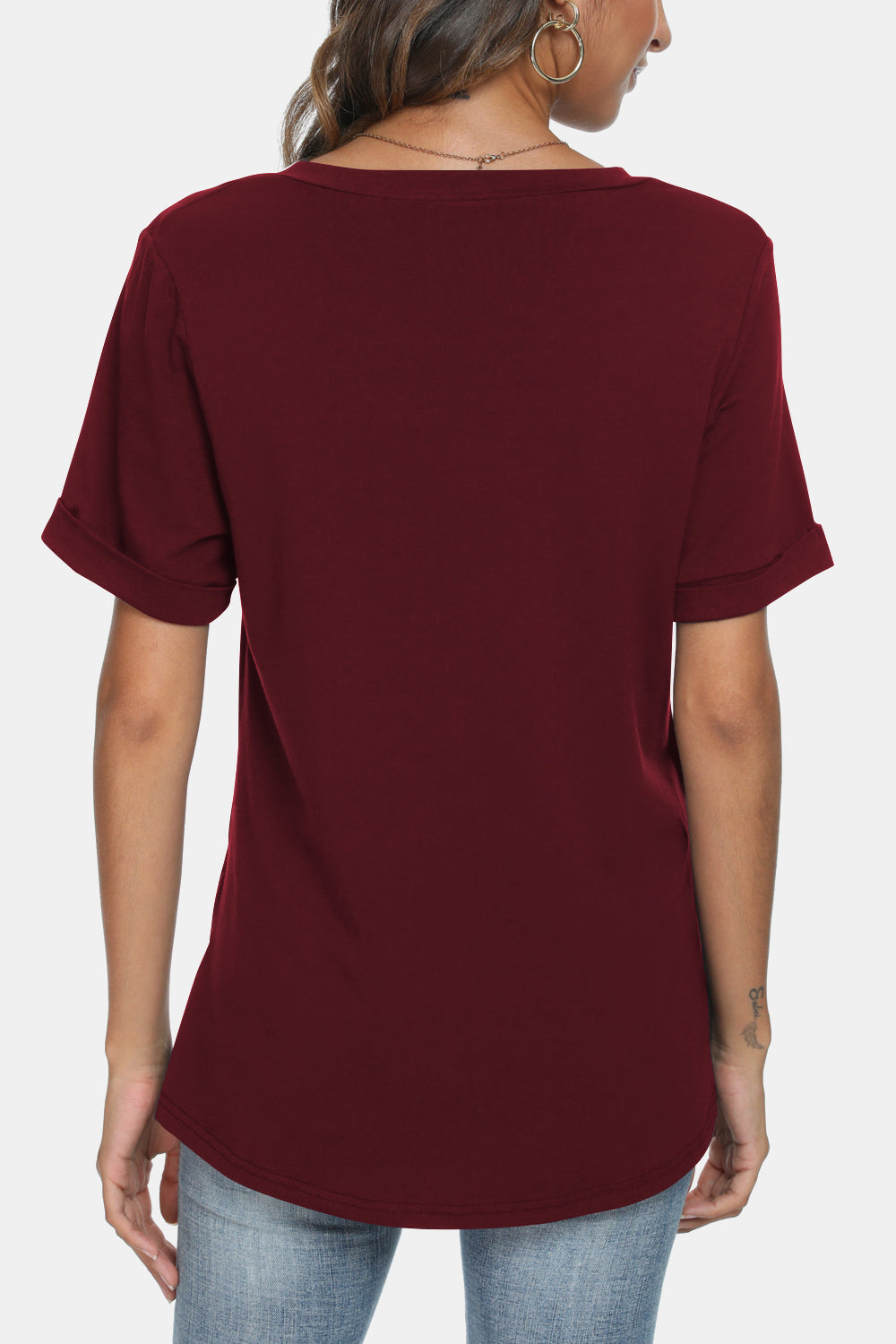 V-Neck Short Sleeve Slit T-Shirt - T-Shirts - Shirts & Tops - 8 - 2024