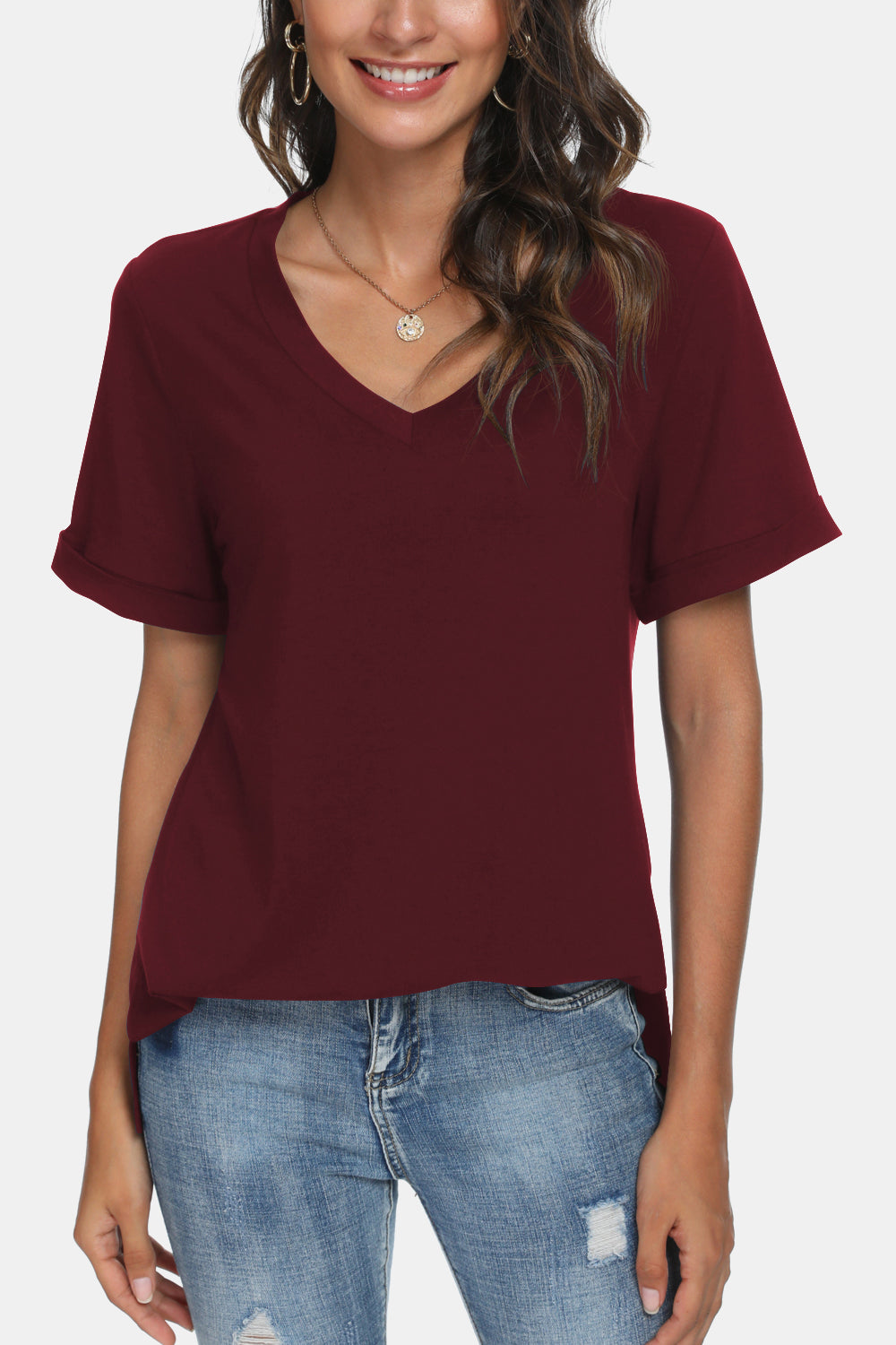 V-Neck Short Sleeve Slit T-Shirt - T-Shirts - Shirts & Tops - 6 - 2024