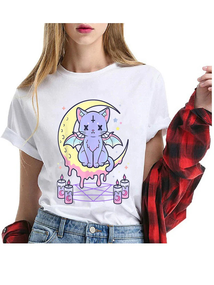 Whisker Whimsy Cotton Tee – Purrfectly Pastel Goth - T-Shirts - Shirts & Tops - 2 - 2024