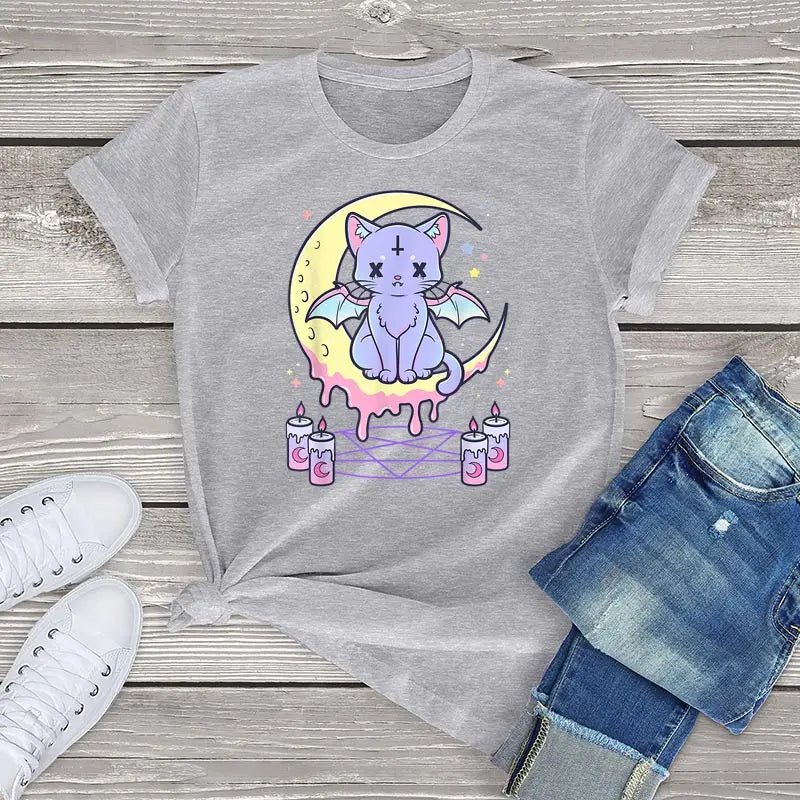Whisker Whimsy Cotton Tee – Purrfectly Pastel Goth - Gray / XXL / CHINA - T-Shirts - Shirts & Tops - 11 - 2024