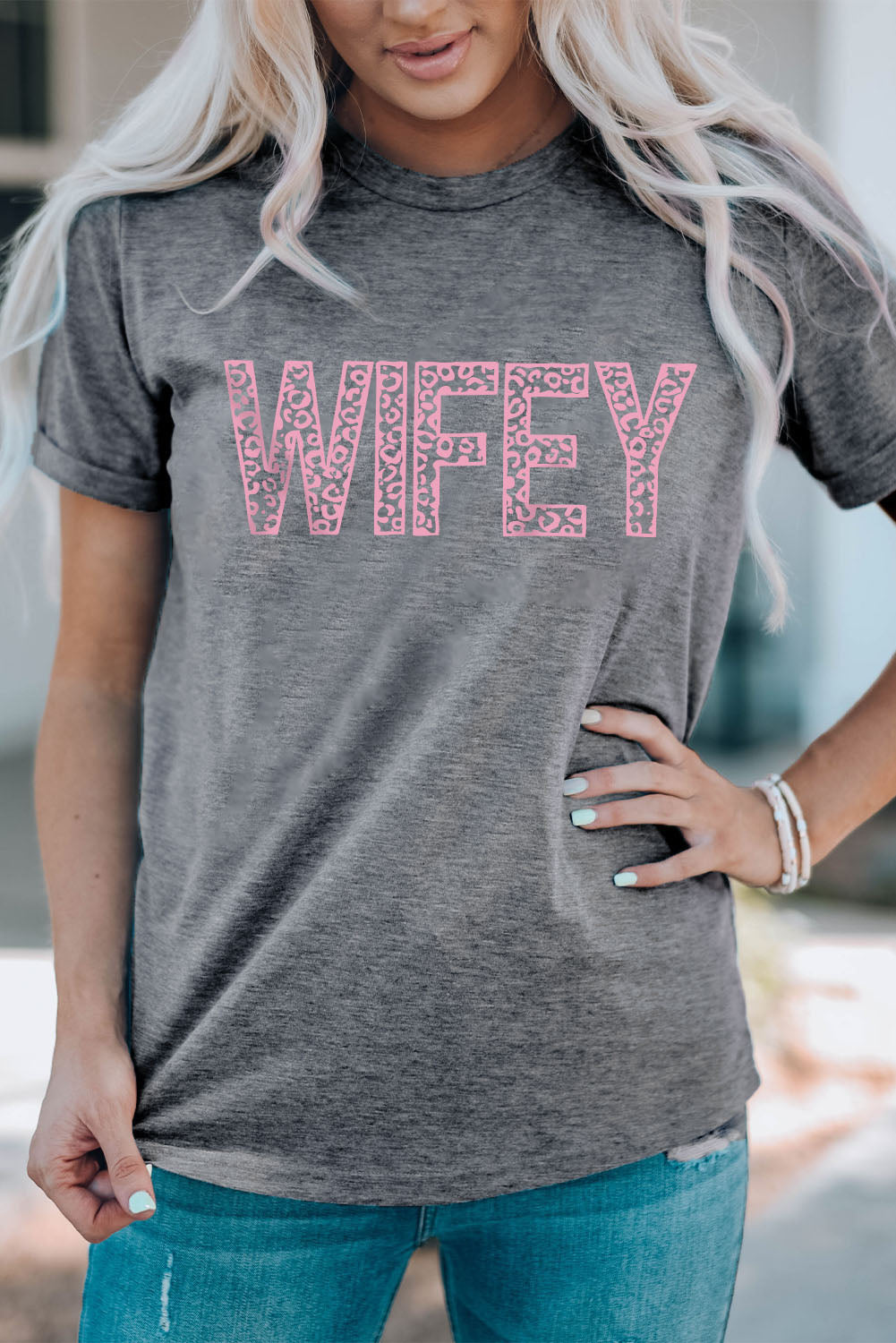 WIFEY Leopard Graphic Short Sleeve Tee - T-Shirts - Shirts & Tops - 3 - 2024