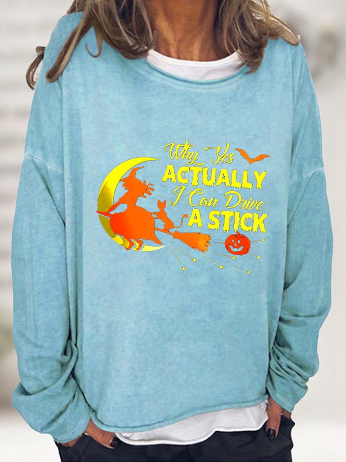 Witch and Her Cat Graphic Sweatshirt - Light Blue / S - T-Shirts - Shirts & Tops - 4 - 2024