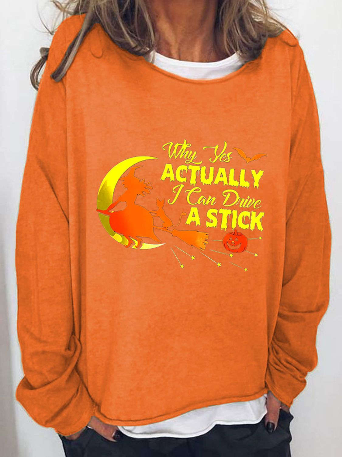Witch and Her Cat Graphic Sweatshirt - Orange / S - T-Shirts - Shirts & Tops - 1 - 2024