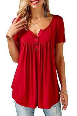 Women’s Loose Summer V-Neck T-Shirt - Red / M - T-Shirts - Shirts & Tops - 11 - 2024