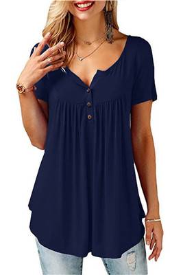 Women’s Loose Summer V-Neck T-Shirt - Dark Blue / M - T-Shirts - Shirts & Tops - 12 - 2024