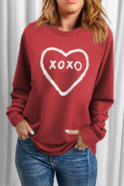 XOXO Heart Round Neck Sweatshirt - Deep Red / S - T-Shirts - Shirts & Tops - 1 - 2024