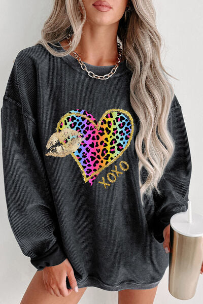 XOXO Leopard Round Neck Sweatshirt - Charcoal / S - T-Shirts - Shirts & Tops - 1 - 2024