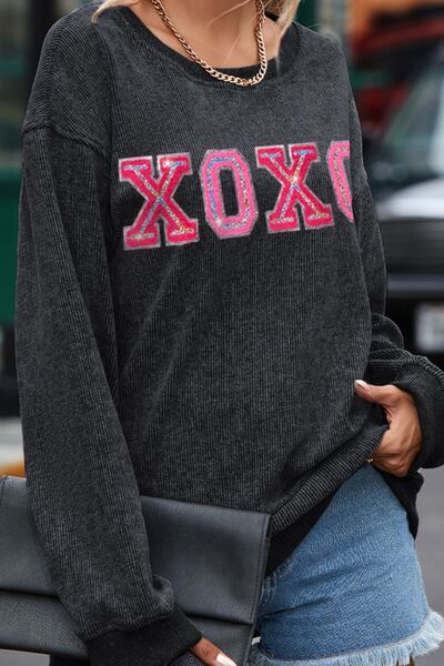 XOXO Round Neck Dropped Shoulder Sweatshirt - T-Shirts - Shirts & Tops - 8 - 2024