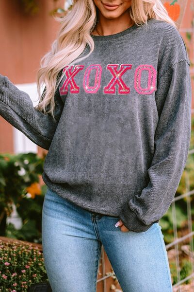 XOXO Round Neck Dropped Shoulder Sweatshirt - Charcoal / S - T-Shirts - Shirts & Tops - 1 - 2024