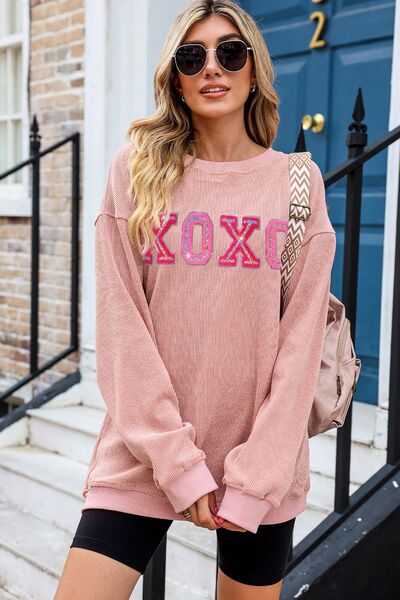 XOXO Round Neck Dropped Shoulder Sweatshirt - Dusty Pink / S - T-Shirts - Shirts & Tops - 4 - 2024