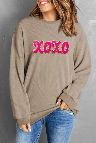 XOXO Sequin Round Neck Dropped Shoulder Sweatshirt - Dust Storm / S - T-Shirts - Shirts & Tops - 4 - 2024