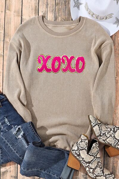 XOXO Sequin Round Neck Dropped Shoulder Sweatshirt - T-Shirts - Shirts & Tops - 5 - 2024