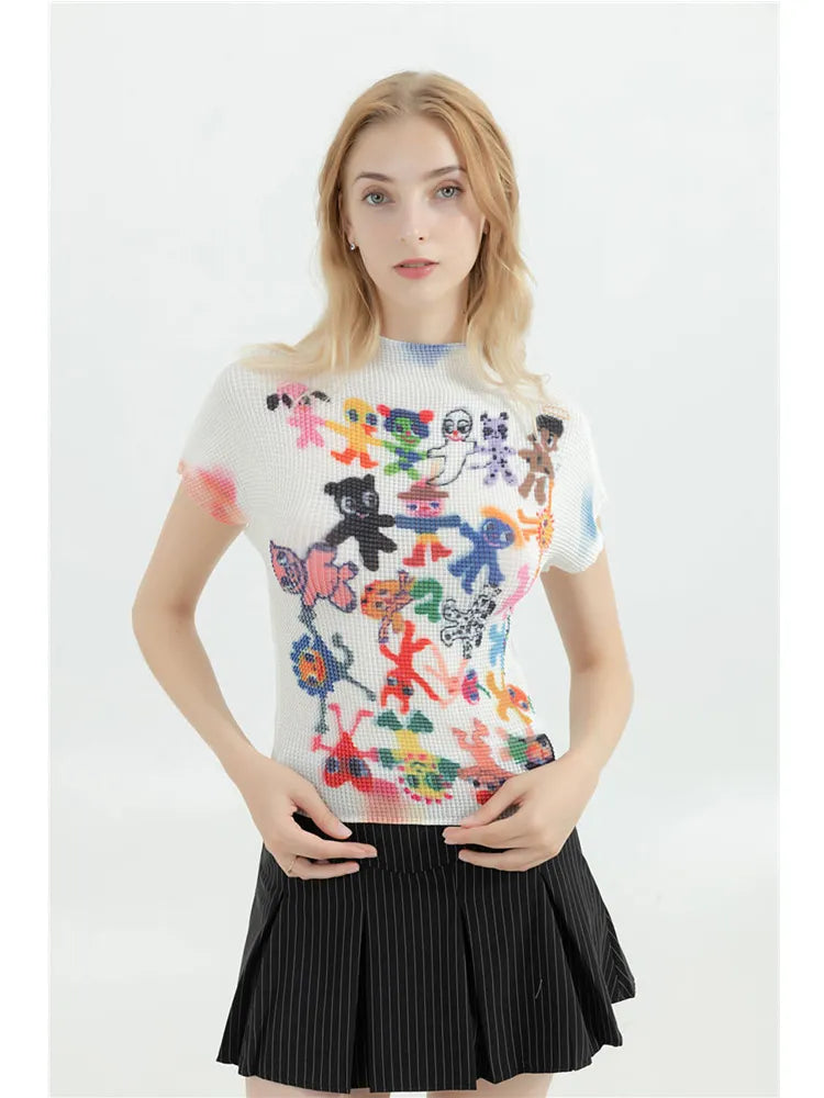 Y2K Graphic Print Women’s T-Shirt - Harajuku Korean Fashion O-Neck Tee - White / One Size - T-Shirts - Shirts & Tops