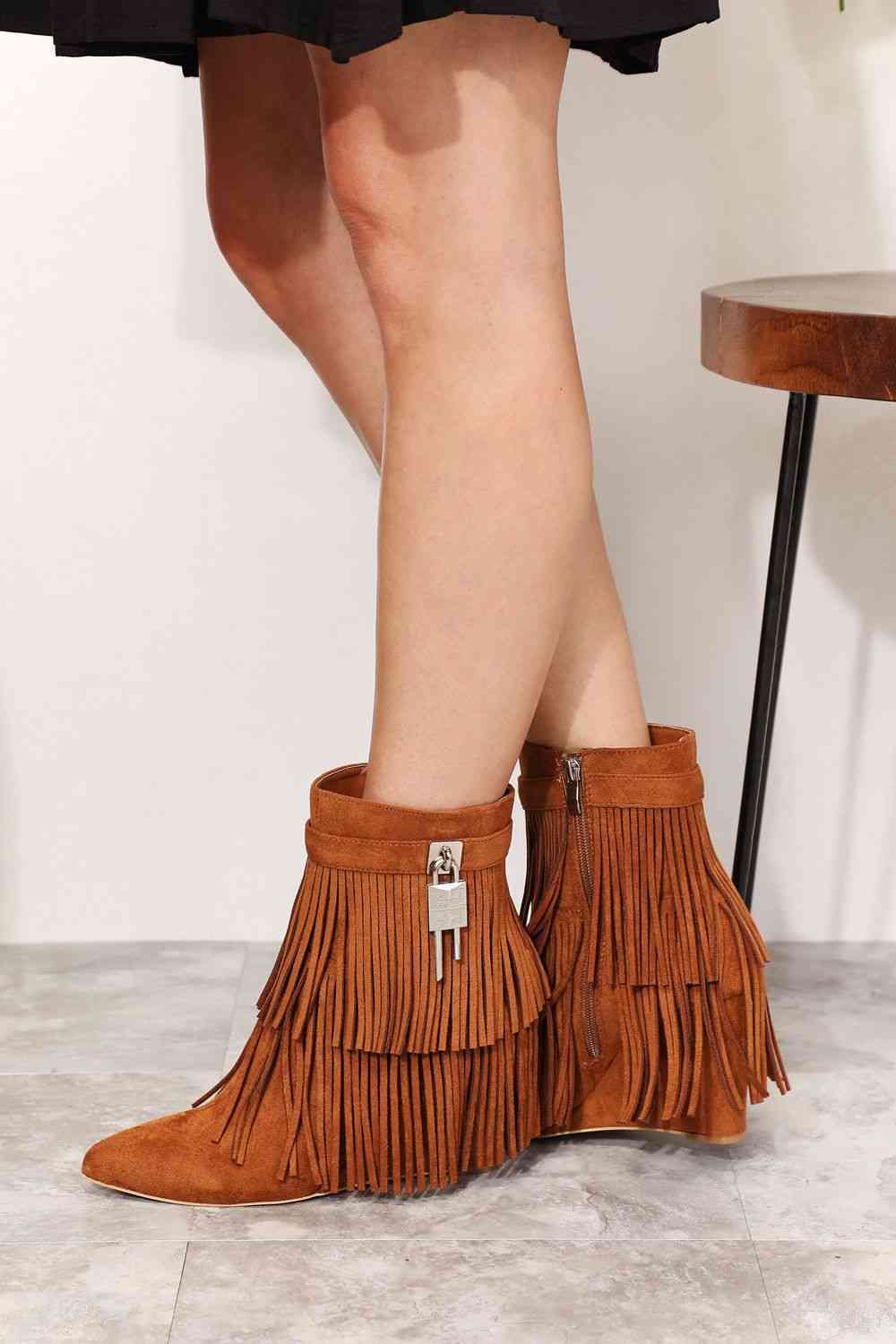 Legend Women’s Tassel Wedge Heel Ankle Booties - Women’s Clothing & Accessories - Shoes - 4 - 2024