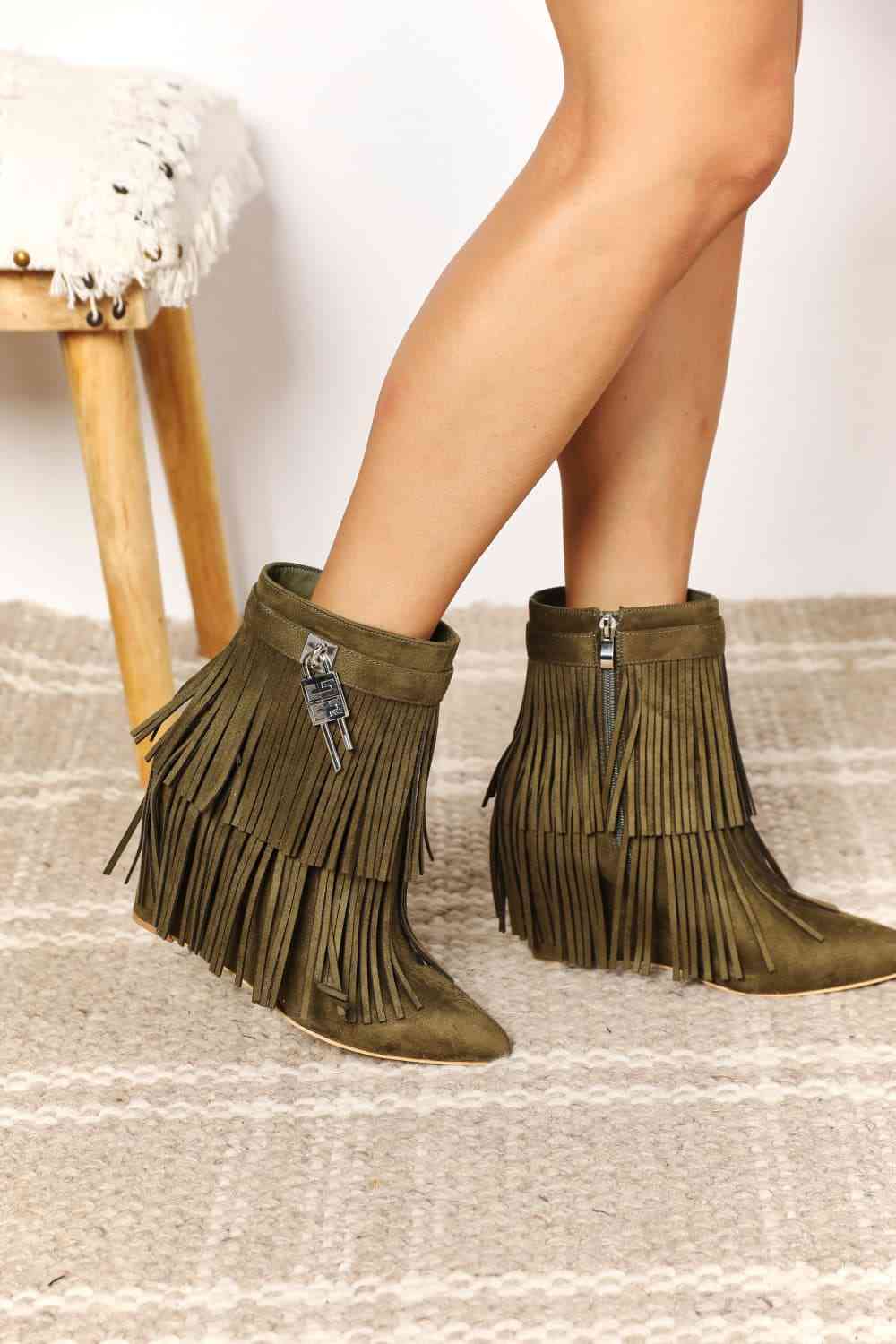 Legend Women’s Tassel Wedge Heel Ankle Booties - Women’s Clothing & Accessories - Shoes - 3 - 2024