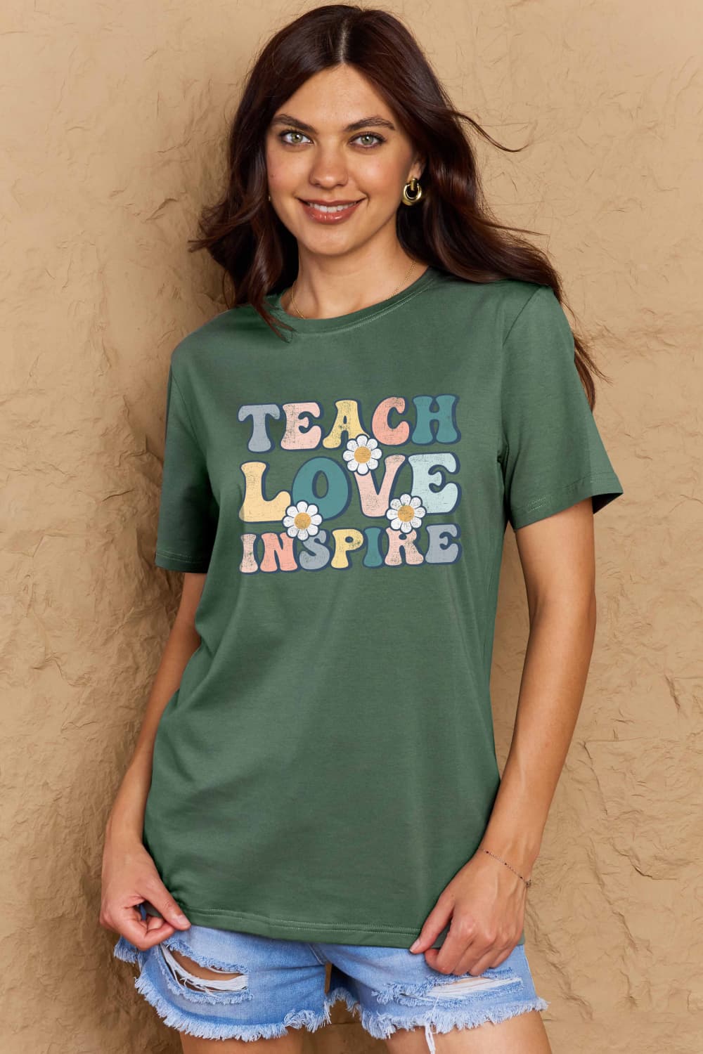 Full Size TEACH LOVE INSPIRE Graphic Cotton T-Shirt - Green / S - T-Shirts - Shirts & Tops - 19 - 2024