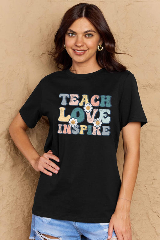 Full Size TEACH LOVE INSPIRE Graphic Cotton T-Shirt - Black / S - T-Shirts - Shirts & Tops - 25 - 2024