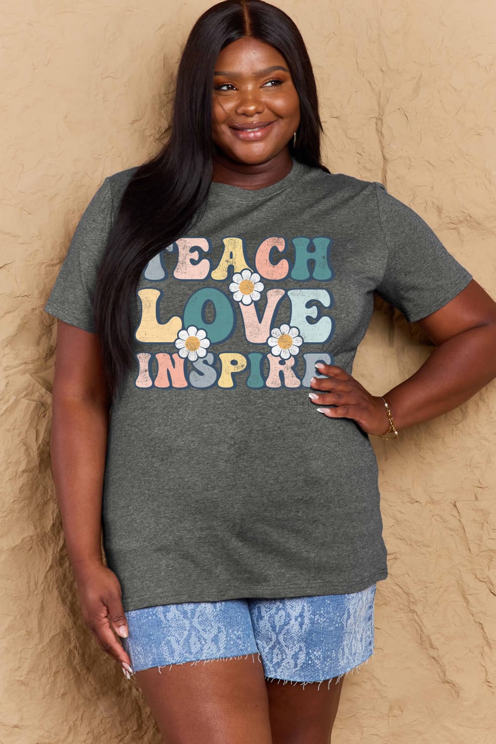 Full Size TEACH LOVE INSPIRE Graphic Cotton T-Shirt - T-Shirts - Shirts & Tops - 35 - 2024