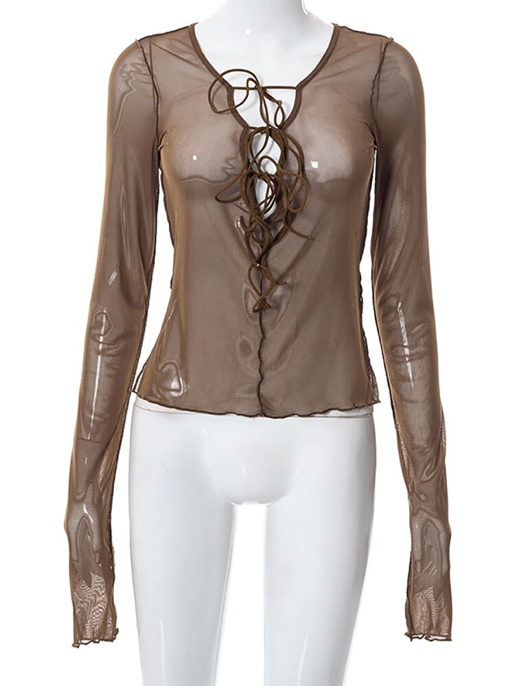 Sexy See Through Techwear Tops - Brown / S - T-Shirts - Clothing Tops - 41 - 2024