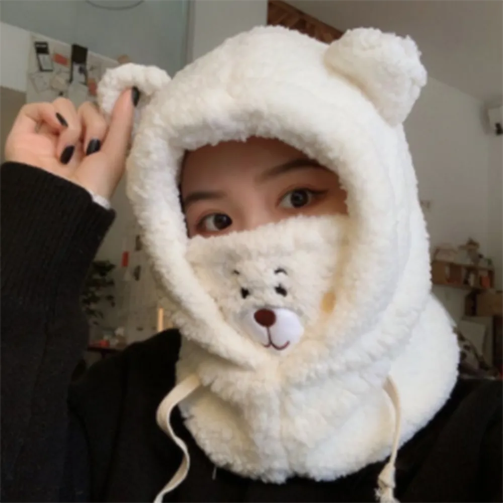 Kawaii Teddy Bear Winter Hat With Mask Combo - White / One Size - Accessories - Apparel & Accessories - 9 - 2024