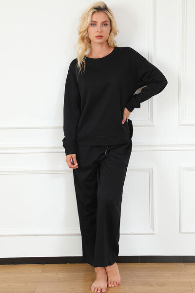 Textured Long Sleeve Top and Drawstring Pants Set - Bottoms - Loungewear - 5 - 2024