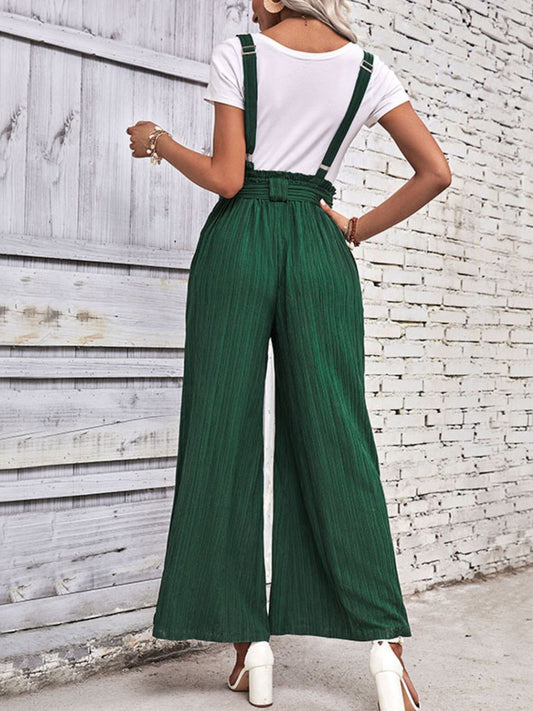 Tie Belt Wide Leg Overalls - Bottoms - Overalls - 2 - 2024