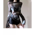 Tie-Dye Bikini Set – Korean Mesh Cover-Up with Drawstring Skirt - Bottoms - Long - Swimwear - 4