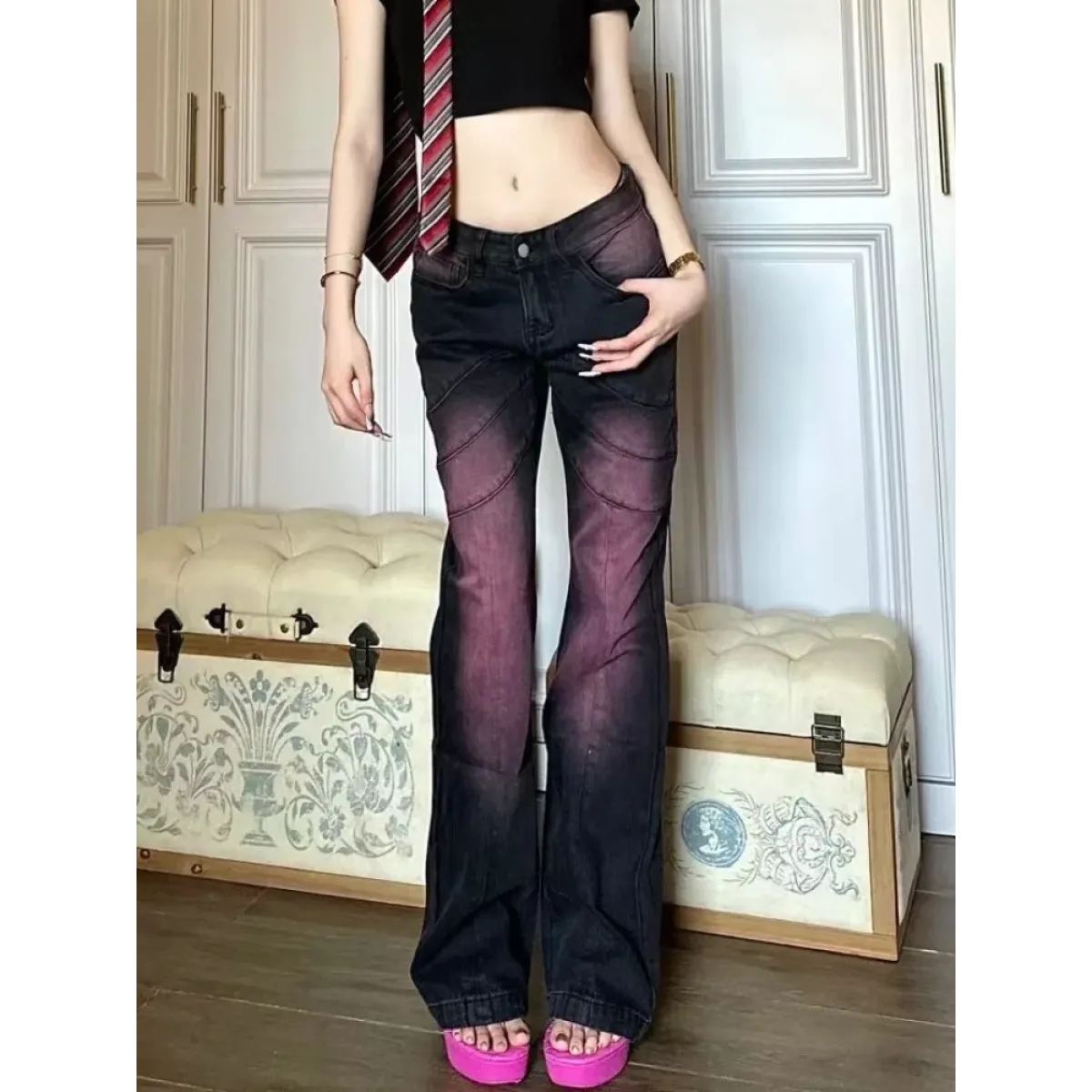 Y2K Tie Dye Flared Low Waist Jeans - Bottoms - Jeans - 2