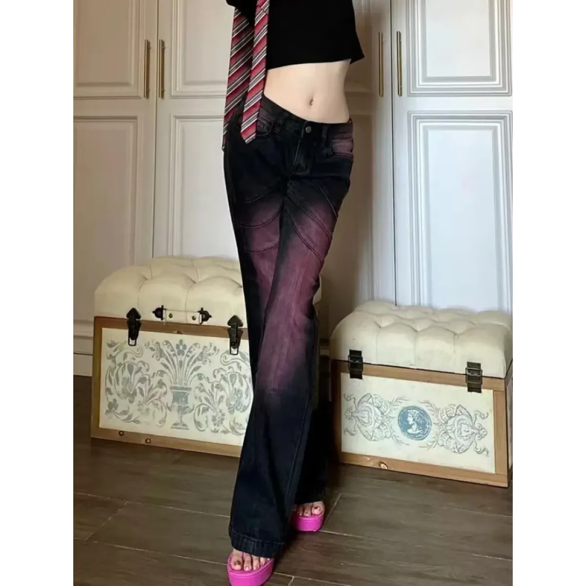 Y2K Tie Dye Flared Low Waist Jeans - Bottoms - Jeans - 3