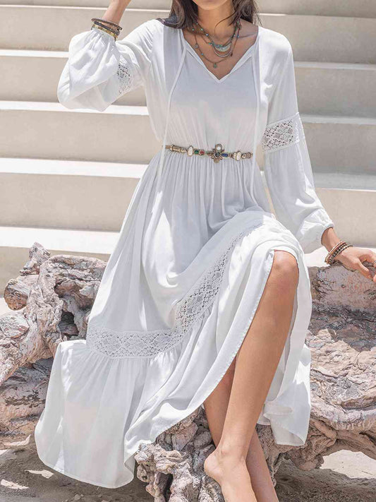 Tie Neck Balloon Sleeve Midi Dress - All Dresses - Dresses - 2 - 2024