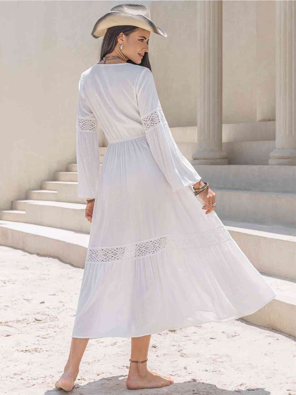 Tie Neck Balloon Sleeve Midi Dress - All Dresses - Dresses - 3 - 2024