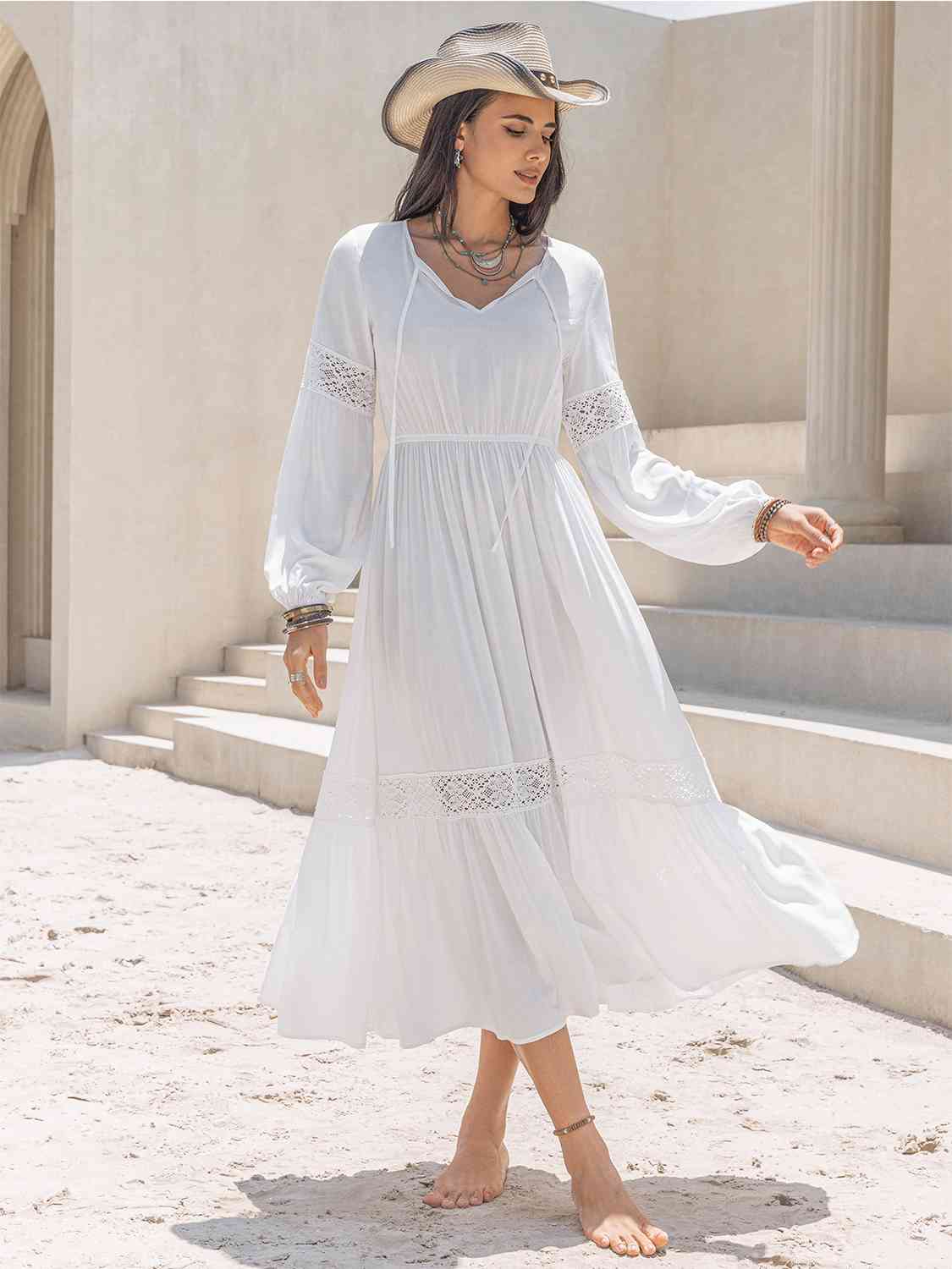 Tie Neck Balloon Sleeve Midi Dress - All Dresses - Dresses - 4 - 2024