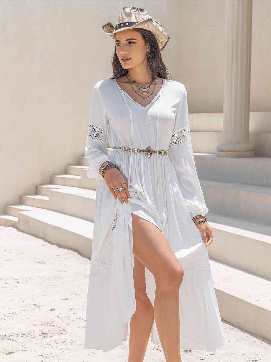 Tie Neck Long Sleeve Midi Tiered Dress - All Dresses - Dresses - 13 - 2024