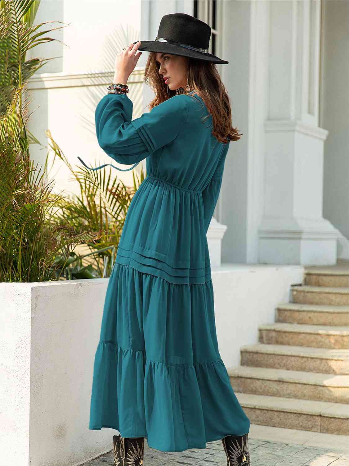 Tie Neck Long Sleeve Midi Tiered Dress - All Dresses - Dresses - 26 - 2024