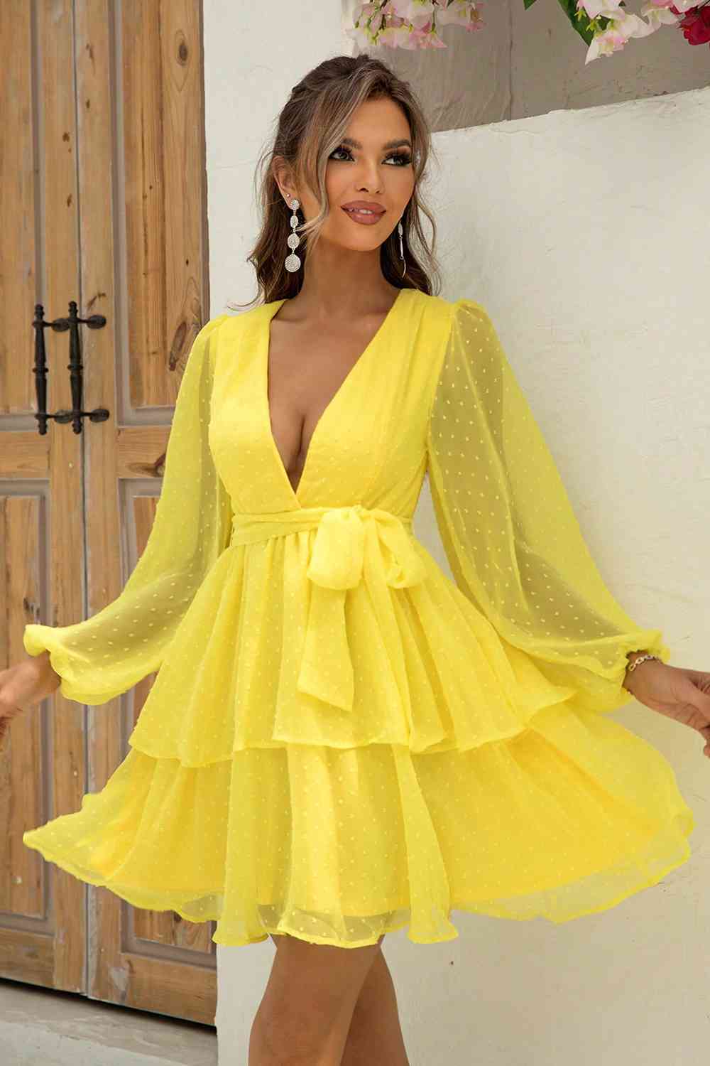 Tie Waist Balloon Sleeve Layered Dress - All Dresses - Dresses - 3 - 2024