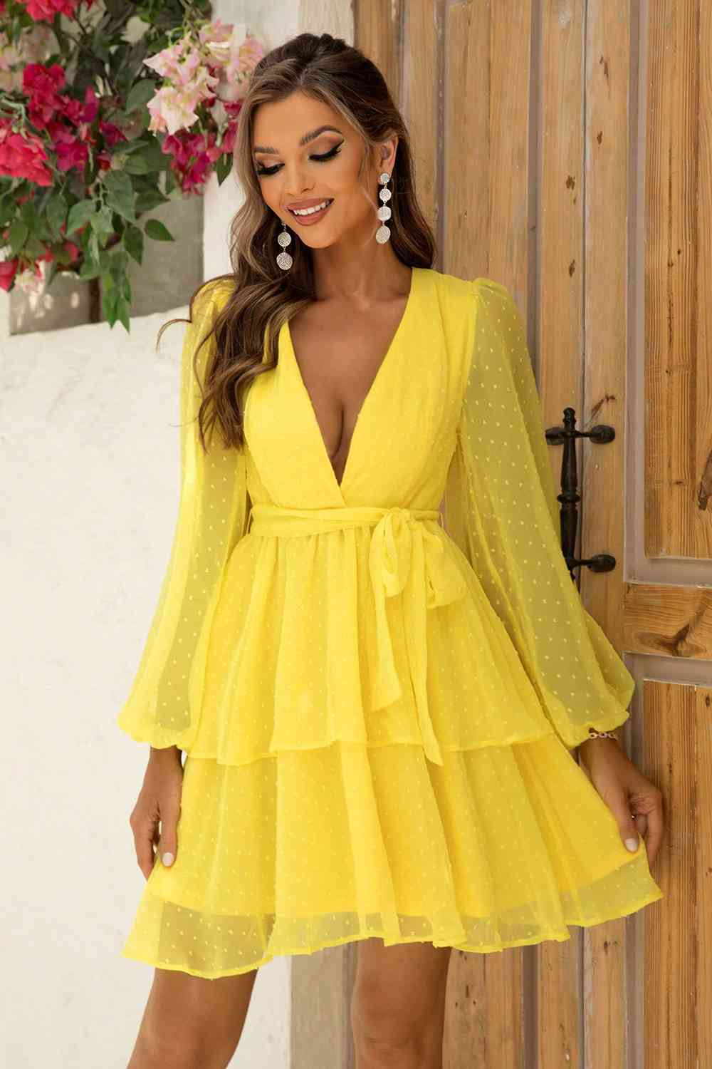 Tie Waist Balloon Sleeve Layered Dress - All Dresses - Dresses - 4 - 2024