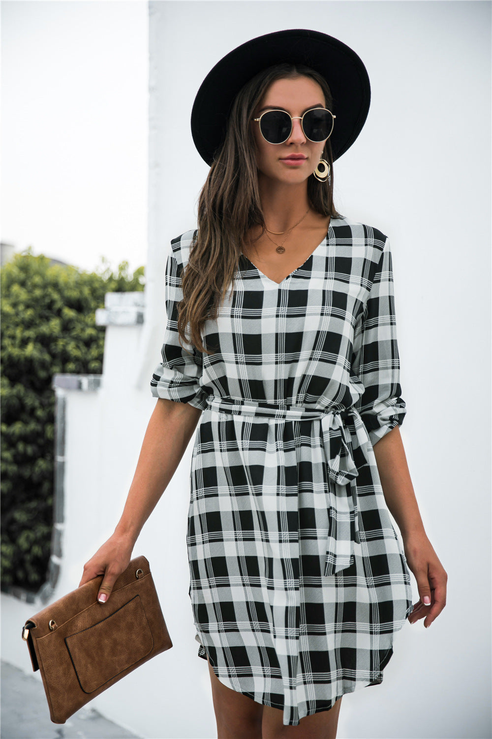 Plaid V-Neck Tie Waist Dress - All Dresses - Dresses - 3 - 2024