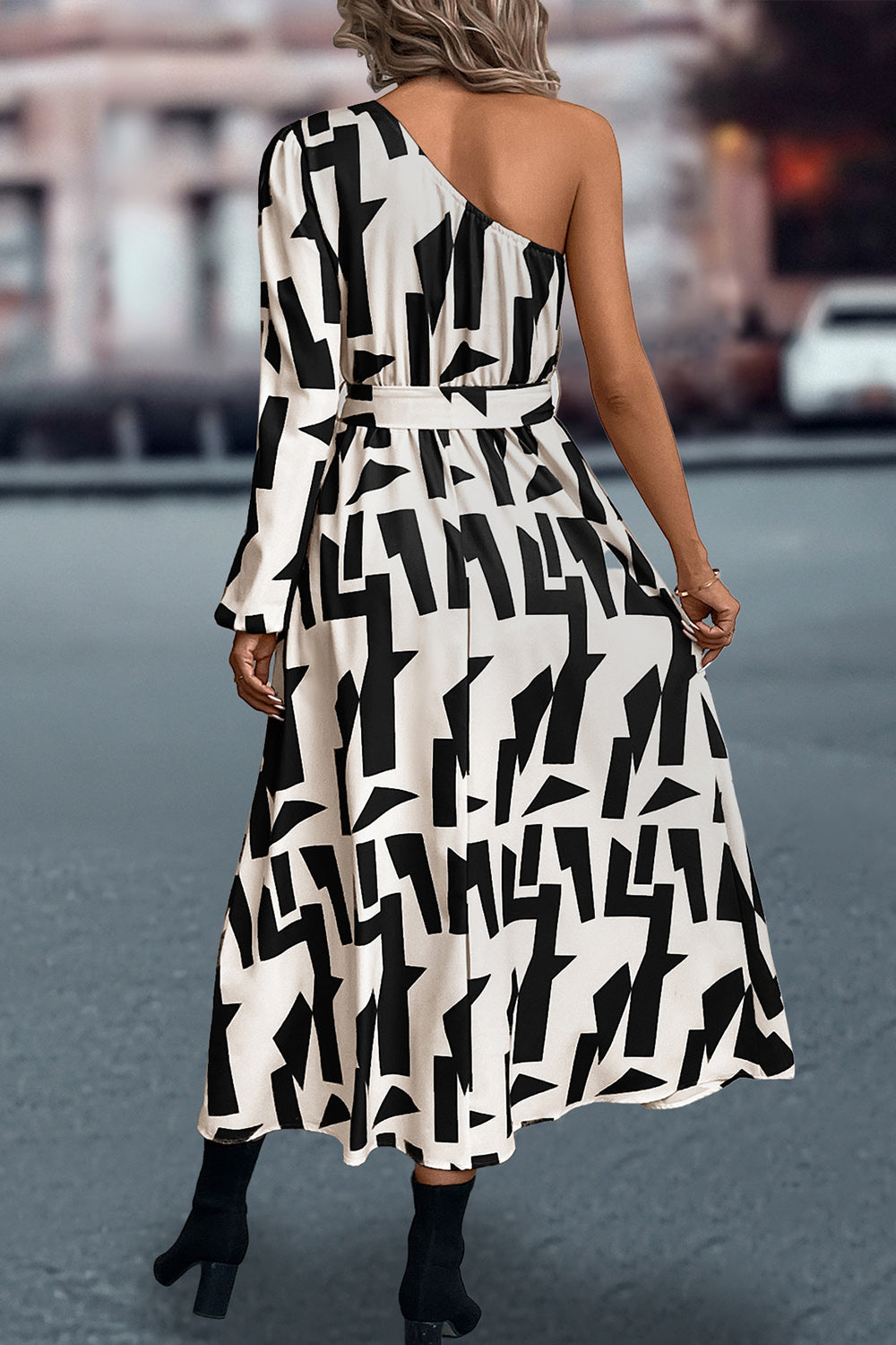 Printed One-Shoulder Tie Waist Dress - All Dresses - Dresses - 2 - 2024