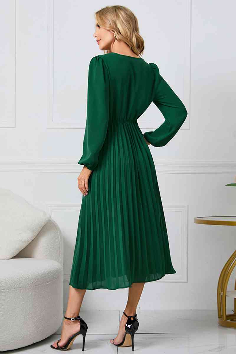 V-Neck Long Sleeve Tie Waist Midi Dress - All Dresses - Dresses - 12 - 2024