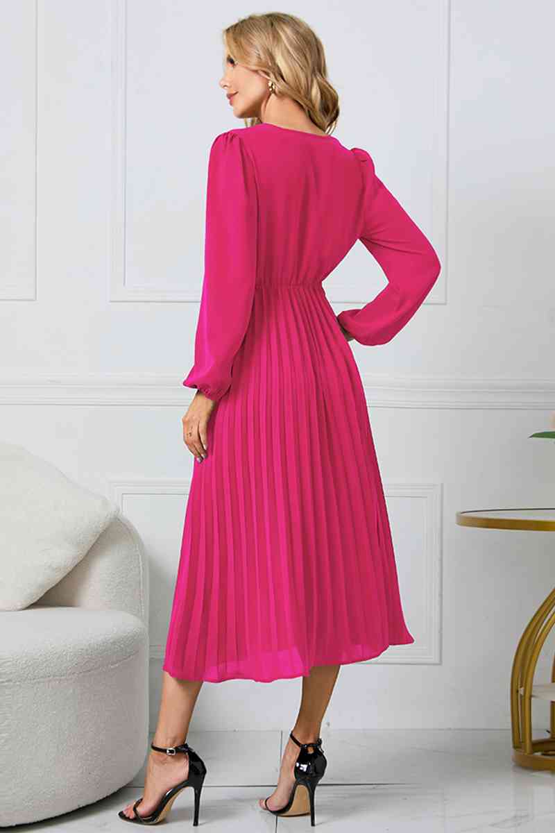 V-Neck Long Sleeve Tie Waist Midi Dress - All Dresses - Dresses - 15 - 2024