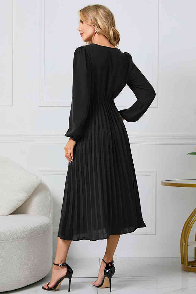 V-Neck Long Sleeve Tie Waist Midi Dress - All Dresses - Dresses - 2 - 2024