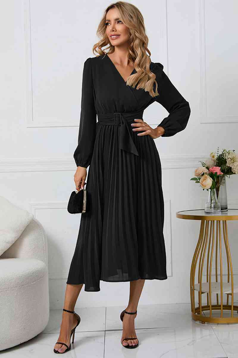 V-Neck Long Sleeve Tie Waist Midi Dress - All Dresses - Dresses - 3 - 2024