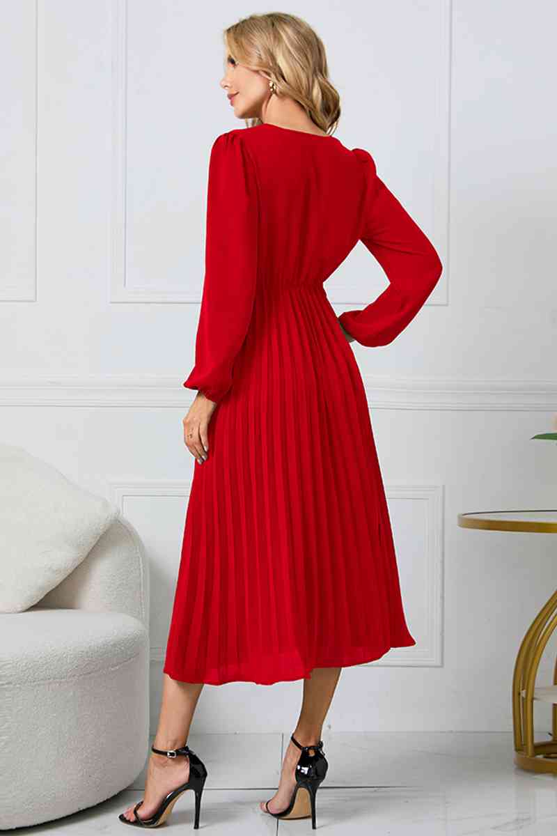 V-Neck Long Sleeve Tie Waist Midi Dress - All Dresses - Dresses - 6 - 2024